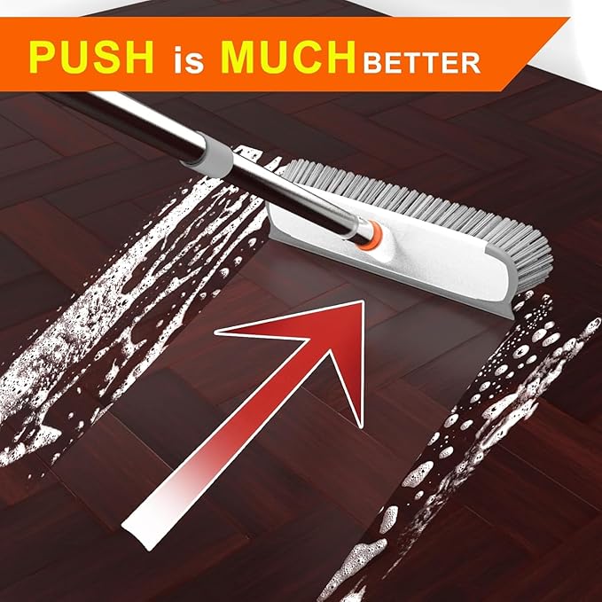 BITOPE Deck Scrub Brush with Long Handle, Heavy Duty Floor Cleaning Brush Scrubber with Stiff Bristle for Concrete Tile Patio Garage Bathroom