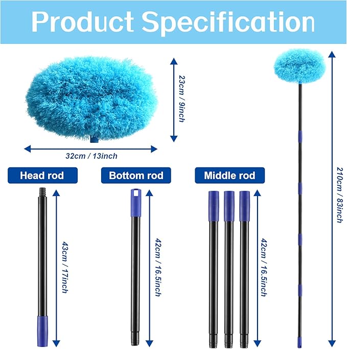 Ceiling Fan Cleaner Duster 7 Ft, Fan Duster for Ceiling Fan Blades, Removable Ceiling Fan with Long Pole, Reusable Ceiling Cleaner for High Ceilings, Fans, Furniture, Blinds