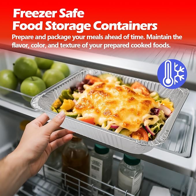 Aluminum Pans Foil Pans with Lids, 10 Pack 9x13 Disposable Trays Half Size Heavy Duty Steam Table Tin Foil Trays Food Containers For Cooking, Heating, Meal Prep, Baking, Roasting