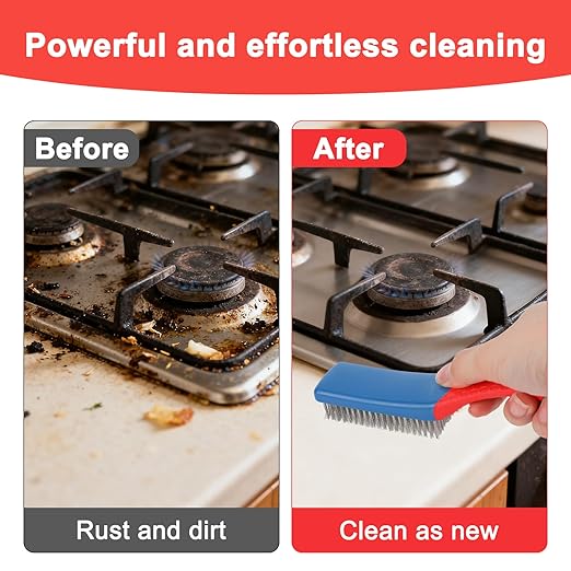 4pcs Stainless Steel Wire Brushes for Grill, Heavy Duty Scratch Brushes with Ergonomic Grip Small Cleaning Tools for Home Kitchen Industrial Use