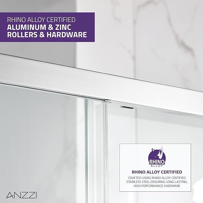 ANZZI 72 x 48 inch Framed Shower Door in Polished Chrome | Halberd Water Repellent Glass Shower Door with Seal Strip Parts | Easy Glide Rollers Sliding Shower Door | SD-AZ052-01CH