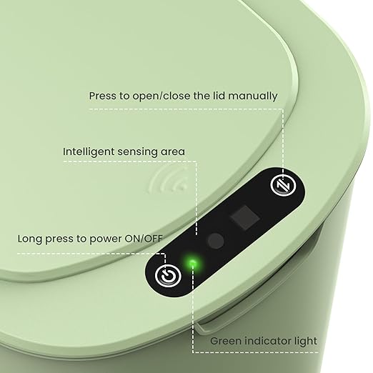 Cesun Automatic Motion Sensor Bathroom Trash Can with Lid, 2.6 Gallon Touchless Trash Bin, Smart Plastic Slim Garbage Can Small Green Wastebasket for Toilet, Office, rv, Bedroom, Living Room