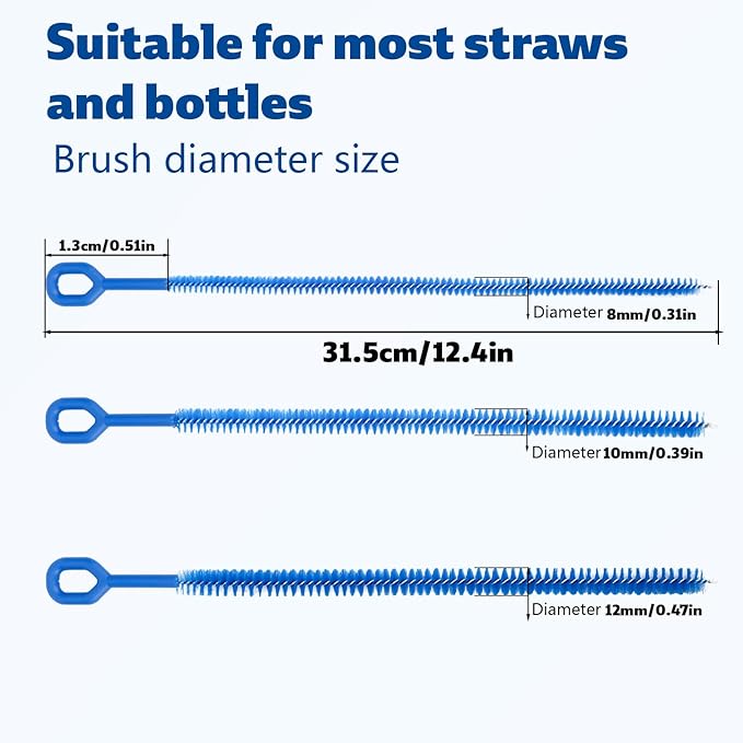 4pcs Straw Cleaner Brushes for Stanley, 8mm/0.31 Inch, 10mm/0.39 Inch, 12mm/0.47 Inch Reusable Extra Long Drinking Water Cup Bottle Straw Cleaning Brush Cleaning Tools Kit Accessories (Blue)