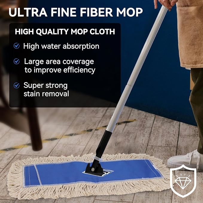 Commercial Microfiber Dust Mop Pad: 24 in Medium Commercial Replacement Mop Head, Reusable Sweeper and Janitorial Replacement for Industrial Floor Dust mop Series