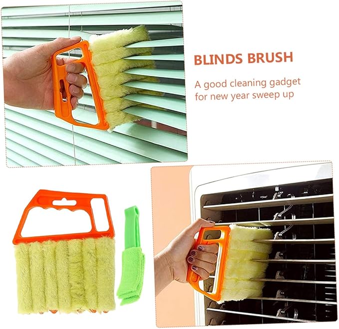 TOYANDONA 2pcs Blinds Cleaning Brush Set, 7-Finger and 3-Finger Window Shutter Brushes, Orange and Green, Multi-Surface Window and Air Conditioner Vent Cleaner for Home Use