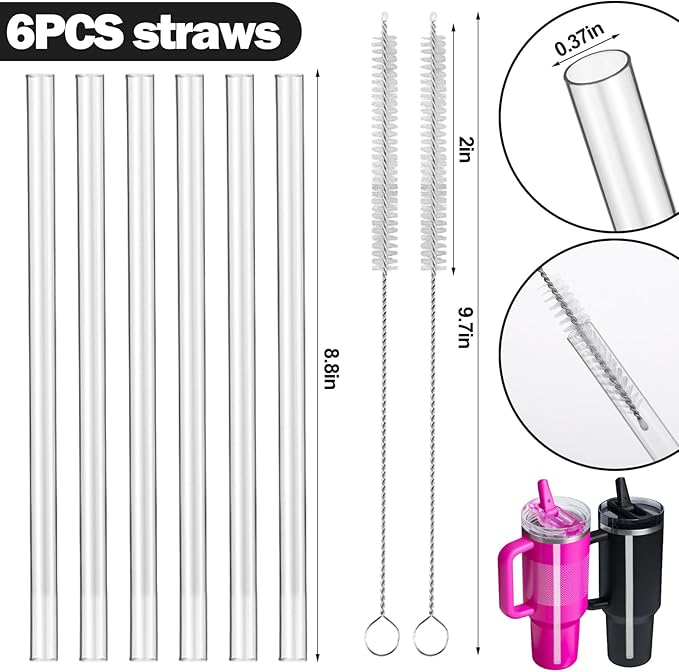 Replacement Straws for Stanley Quencher ProTour Flip Straw Tumbler 40oz, Reusable Straw with Cleaning Brush, Cup Accessories for Stanley (Transparent, for Stanley Quencher ProTour 40oz)