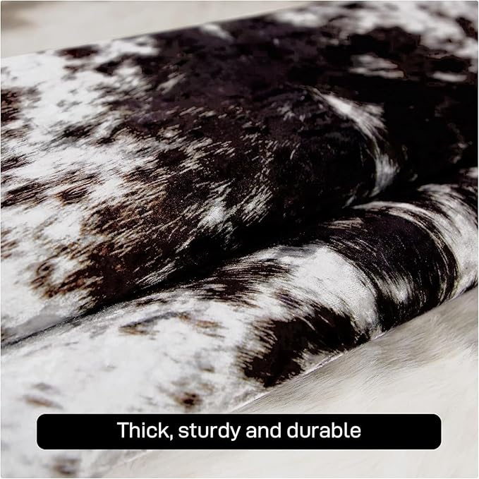 MACEVIA Faux Cowhide Gold Print Rug Cute Cow Print Rug Area Rug Nice Western Decor for Living Room Bedroom Non-Slip 93.6" L x 71.8" W(7.8ft x 5.9ft)