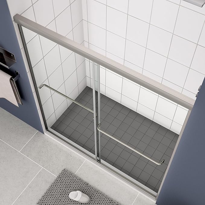 Bypass Glass Shower Door 56-60" W x 70" H with 1/4" Clear SGCC Tempered Glass, Semi-Frameless Double Sliding Shower Door, Easy to Clean, Easy to Install, Chrome