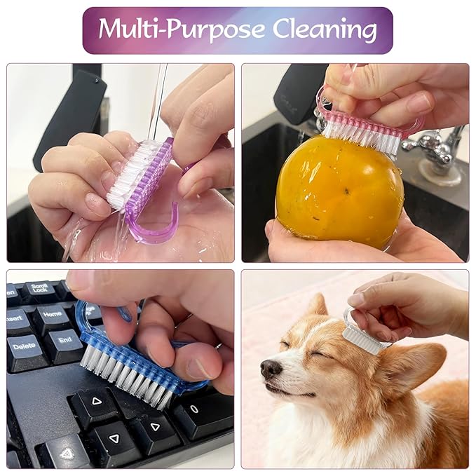 8PCS Nail Brush Cleaner Set – Handle Grip Fingernail Scrubber Brushes with Nylon Bristles for Toes, Nails, Pedicure & Multi-Purpose Cleaning