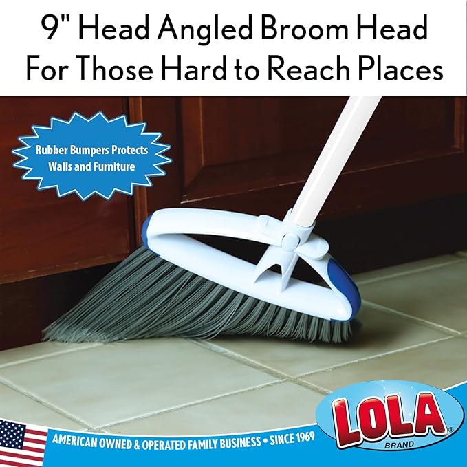 LOLA Large Angle Broom w/up to 14.25" Wide Sweeping, Bristles are Recycled Soda Bottles, Indoor Use & Tight Spaces, 1 Count