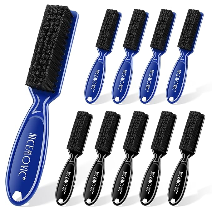 NICEMOVIC 10 Pcs Barber Clipper Cleaning Brush, Barber Accessories Supplies, Blade Trimmer Cleaning Mini Brush Bulk Set Duster Manicure Nylon Brush Hair Styling Tool (Black&Blue)