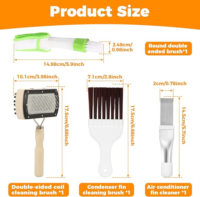 4Pcs Air Conditioner Fin Cleaning Brush Double Sided AC Coil Cleaner Efficient Conditioning Condenser Blade Tool for Home