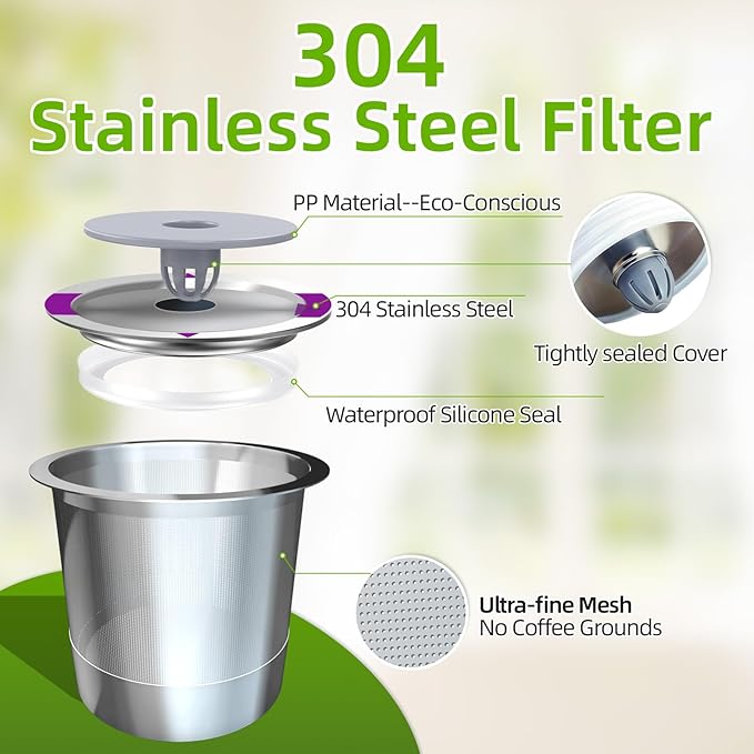 2 Pack Reusable K Cups for Keurig, Stainless Steel Coffee Pod, K Cup Reusable Coffee Pods With Cleaning Brush, Save Pods for Keurig Machine