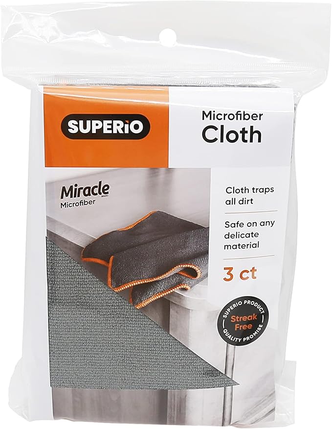 Superio Microfiber Cleaning Cloth for Cars, Kitchen Cleaning Rags for Housekeeping, 16" Micro Fiber Towels for House, Bathroom Absorbent All-Purpose Streak-Free lint-Free Wash Cloths (3 Grey)