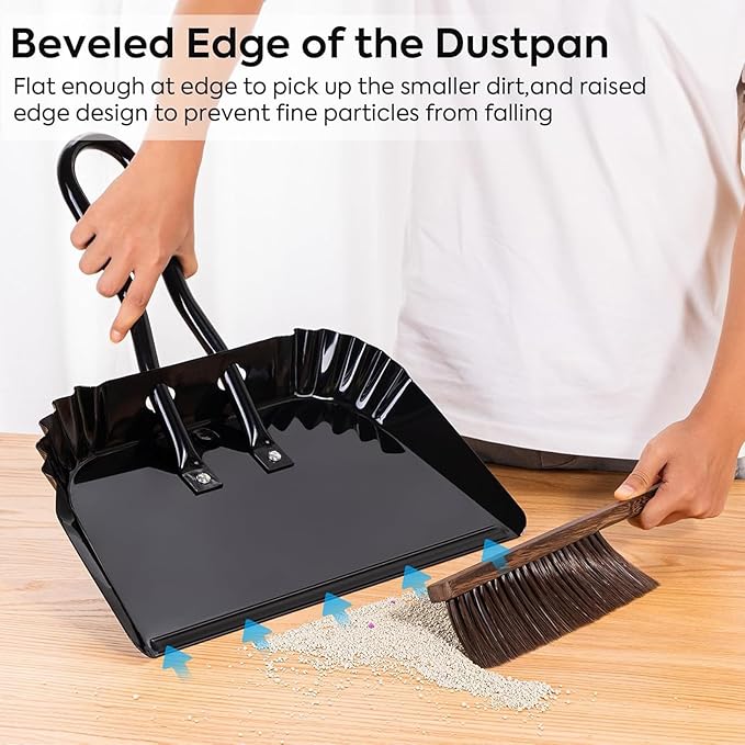 Metal Large Heavy Duty Dustpan and Broom Brush Set Handheld Tool Kits for Easy Grasping and Efficient