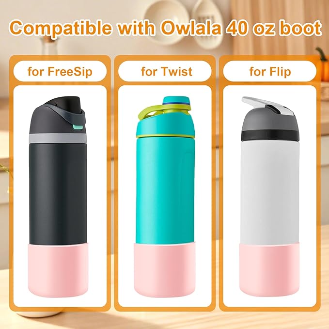 ( 2pcs)Silicone Water Bottle Boot and Bottle Drying Rack Compatible with Owala 40oz,Bottom Bumper Protector/Anti-Slip/Prevent scratches/Drying Rack Saves Space/Compatible with FreeSip Bottles,Pink