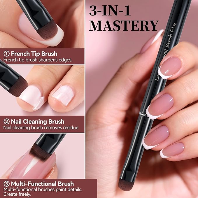 Nail Brush for French Tips & Cleaning Gel Polish- Precision Thin Brush for Acrylic, Polygel - Professional Kolinsky Sable Nail Art Brush (Black, F18)