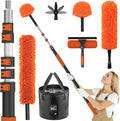 30FT High Reach Duster Cleaning Kit with Extension Pole, High Ceiling Fan Cleaner Duster Tool for Fan Blades, Window Washing Kit with Microfiber Feather Duster & Window Squeegee & Bucket