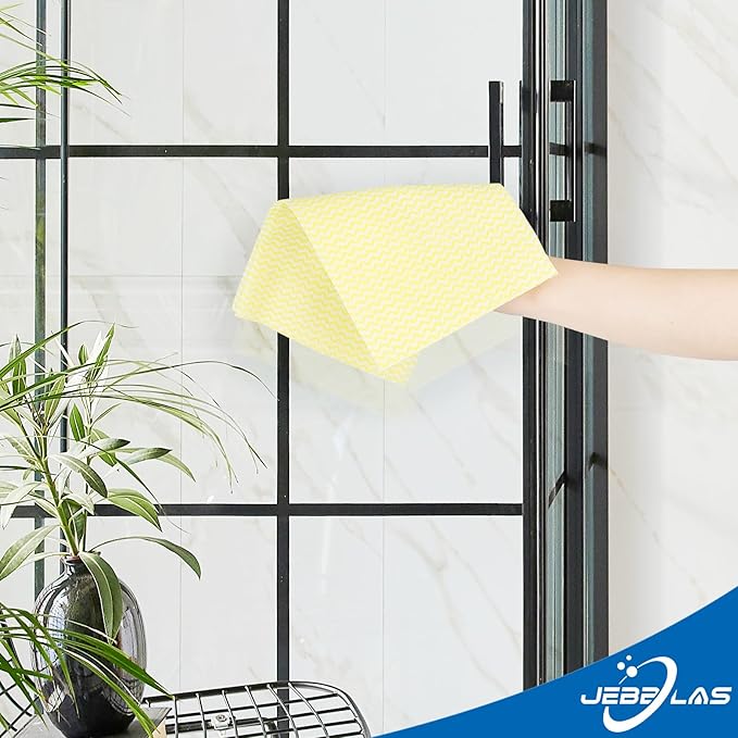 JEBBLAS Cleaning Towels, Dish Towels and Dish Cloths, Reusable, Absorbent, Dry Quickly, 60 Sheets/Pack, Yellow