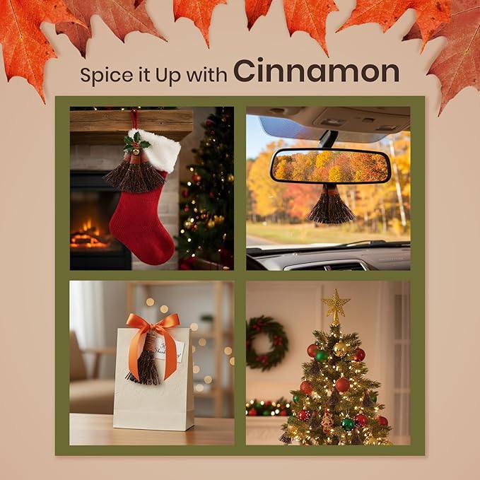 Cinnamon Broom - Cinnamon Scented 3in (12 Pack) Mini Broomsticks - Decorative Witch Broom for Door Protection & Halloween Décor