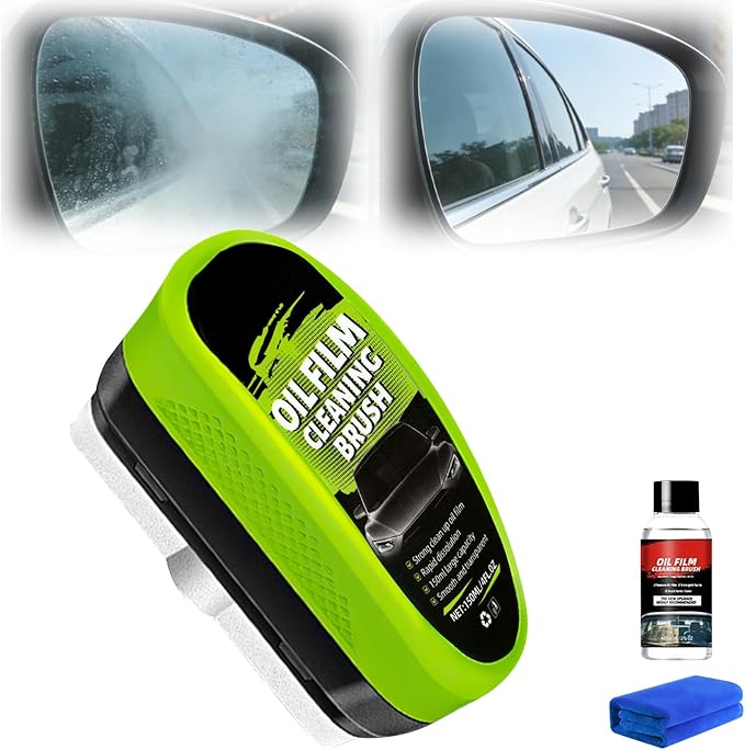 Automotive Oil Film Cleaning Brush, 2026 New Car Windshield Oil Film Remover for Car Windows Includes 1 Refill Bottle, Glass Coating Cleaner Board, Anti-Rain Fog, Improves Clarity (1pcs)