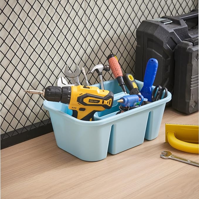 Portable Shower Caddy Basket with Compartments, Plastic Divided Cleaning Supplies Organizer with Handle, Multi-Purpose Organizer for Bathroom, Dorm, Garden, Tool, Under Sink (Blue, 1 Pack)