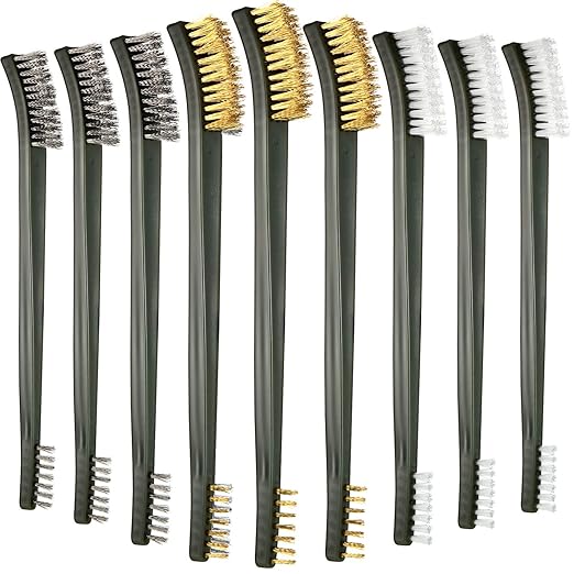 Patelai 9 Pcs Mini Wire Brush Set – Stainless Steel, Brass & Nylon – Rust Removal, Welding Slag, Automotive Parts Cleaning, Detail Scrub Brushes