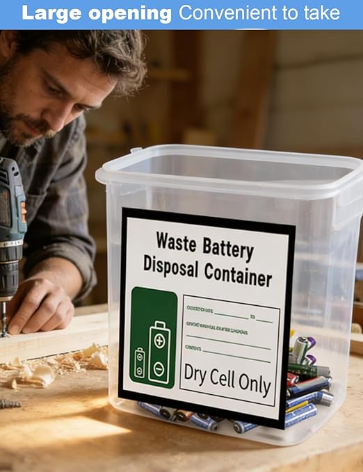 2 Pack Battery Disposal Container,Used Battery Containers with Label and Date Recording Pen,Small Battery Processing Organizer Container
