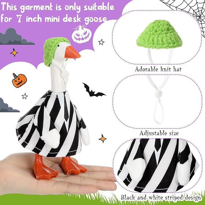 Abbylike Thanksgiving Mini Desk Goose Outfits 7 Inch Magnetic Silly Goose Statue Candy Corn Costume with Witch Hat and Broom for Halloween Magnetic Duck Statue Desk Key Holder Decor(Black Suit)