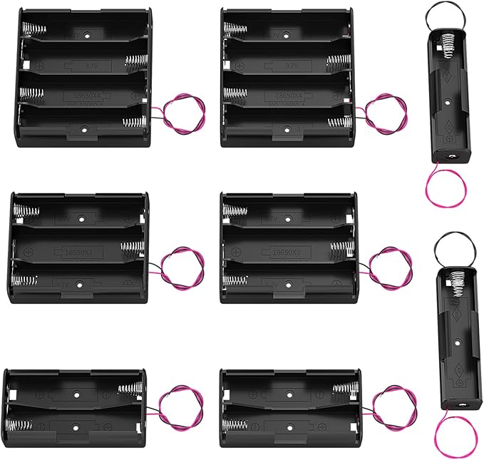 DAIERTEK 18650 Battery Holder with Wire 3.7V,7.4V, 11.1V, 14.8V 18650 Battery Holder Box 2 for Each Type -Total 8Pcs