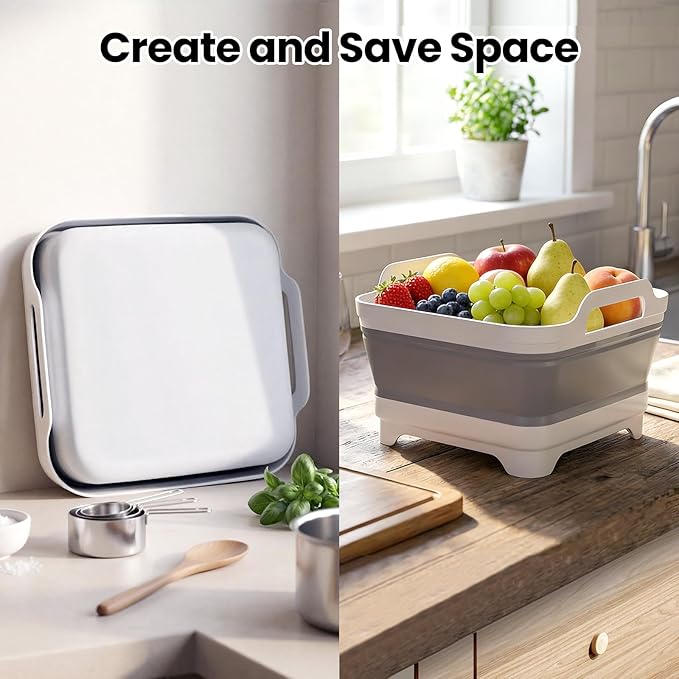 Collapsible Wash Basin for Baby Bottles - Portable 2.4 Gallon Dish Tub with Drying Rack & Lid, Foldable Sink for Camping, Outdoor Space-Saving Tub for Kitchen, RV, Camping, Outdoor Use