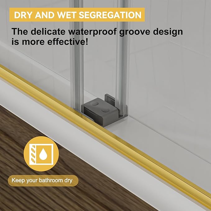 56"-60" W x 75" H Frameless Shower Door, Double Sliding Shower Door,5/16"(8mm) Clear Tempered Glass,Silent Soft-Close Design,Brushed Gold
