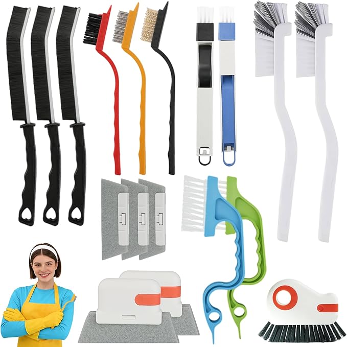 CEYAZYE 18Pcs Crevice Cleaning Brush Set, Window Track Cleaner Tools, Multifunctional Groove Gap Cleaning Scrub Brushes Kit for Sliding Door, Sill, Tile Lines, Shutter, Car Vents, Bottle, Keyboards