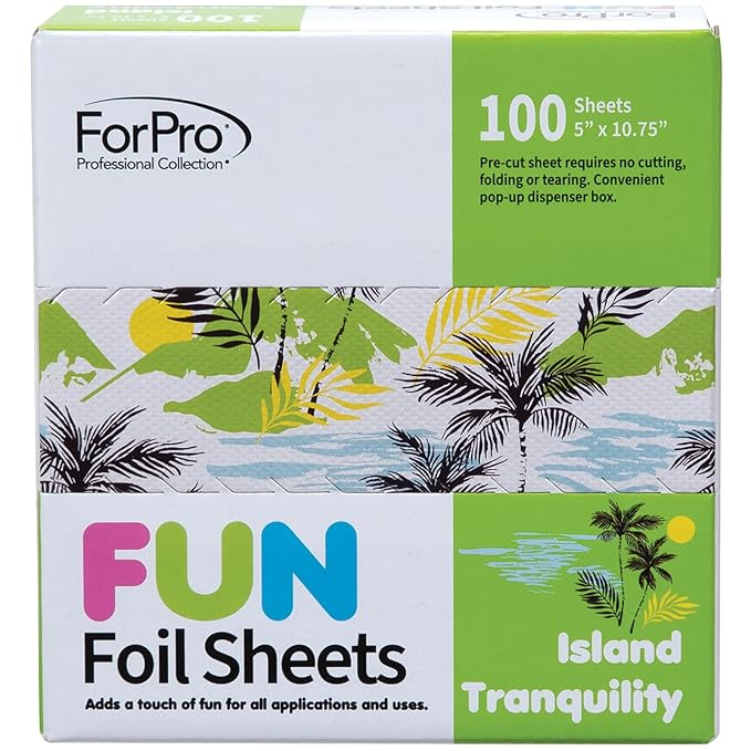 ForPro FUN Island Tranquility 5" Foil Sheets, Aluminum Hair Foils for Color Application and Highlighting Services, Food Safe, Pop-Up Dispenser, 5” W x 10.75” L, 100-Count