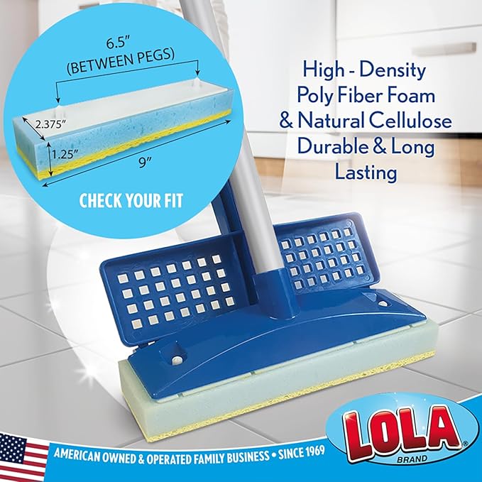 LOLA Squeeze Sponge Mop Refill, 6 Pack, w/Foam & Natural Cellulose Layer, Absorbs and Wicks Moisture, only Fits LOLA Sponge Mop, 9" Head