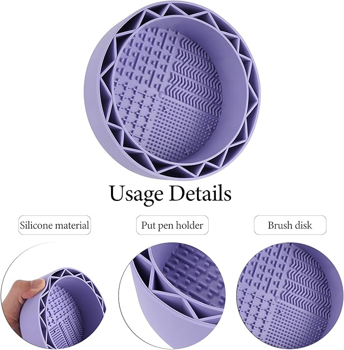 Pen Brush Washer, Watercolor Brush Cleaner, Silicone Brush Bowl Clean, Brush Holder Cleaner, Watercolor Painting Water Cup for Acrylic Oil Painti (1Pcs Purple)