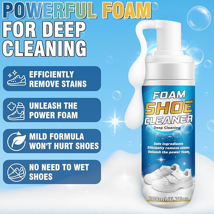 Shoe Cleaner, Deep Cleaning Sole Sneaker Cleaner, Shoe Cleaning Kit with Brush and Towel , White Shoe Cleaner for Sneakers, Tennis Shoes, Leather, Canvas, Rubber, Removes Dirt, Stains, 6.76 oz