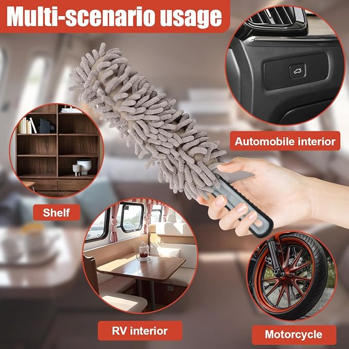 Car Interior Duster, No Scratch Microfiber Cleaning Brush with Comfortable Handle, Universal Auto Detailing Cleaning Supplies for Vehicle Home Office (Camel)