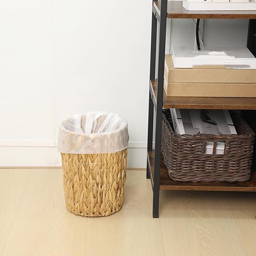 Wicker Waste Basket, Handwoven Water Hyacinth Trash Can Small Bathroom Trash Can Boho Woven Decorative Office Garbage Cans for Bedroom Bathroom Kitchen Living Room