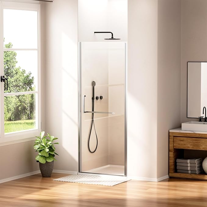 WinZo 29-30" W ×72" H Frameless Pivot Shower Door, Pivot Swing Shower Glass Doors with 1/4"(6mm) SGCC Clear Tempered Glass,Explosion-Proof Film, Reversible Installation, Brushed Nickel