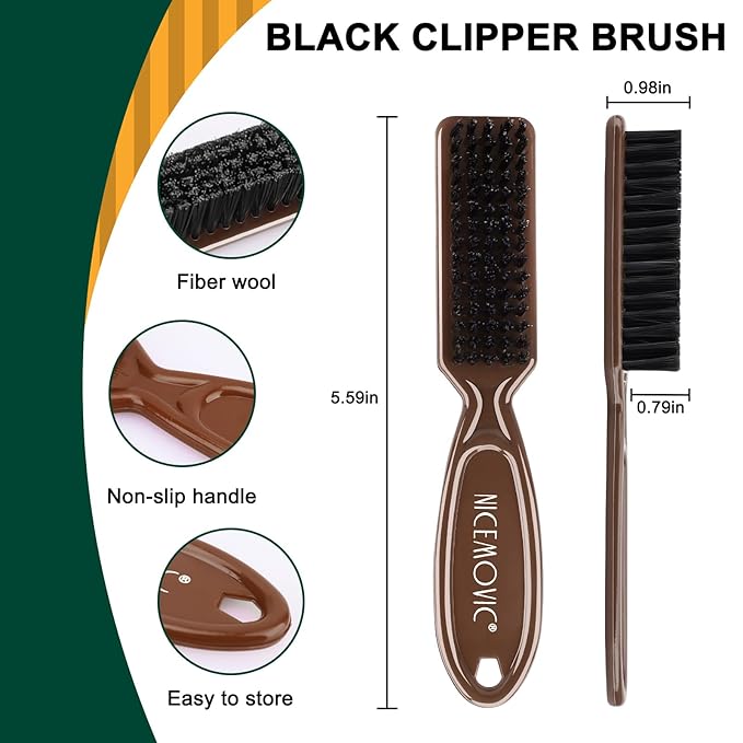NICEMOVIC Barber Accessories: 10-Piece Mini Brush Set for Blade Trimmer Cleaning, Hair Styling, and Manicure (Brown)