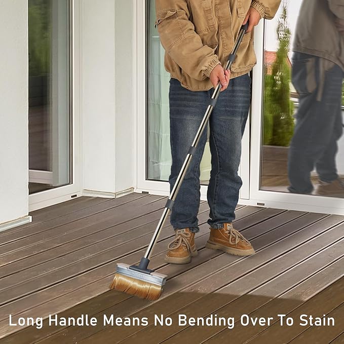 Deck Stain Brush Applicator with Long Handle(59IN), 7IN Wide Deck Paint Brushes for Applying Stains, Paints and Sealer on Outdoor Wood Deck, Fence, Patio, Wall, Furniture