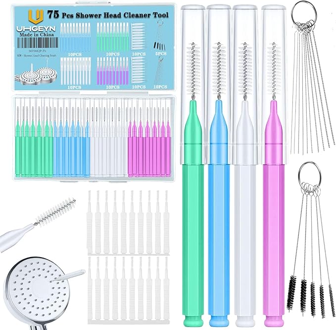 75 Pcs Multiszie Shower Head Cleaner Tool, Shower Head Cleaning Brush for Small Hole Nozzle with Storage Boxes, Showerhead Cleaner Picks Unclogger for Household Bathroom
