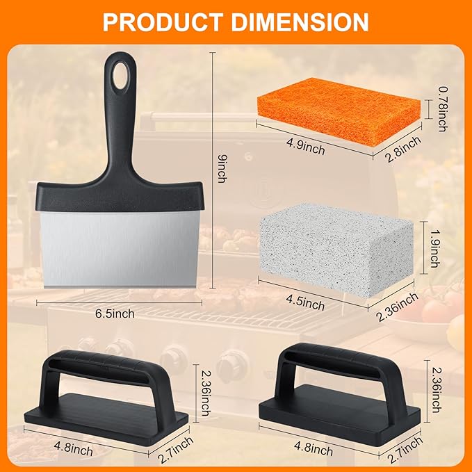 Griddle Cleaning Kit Compatible with Blackstone - Flat Top Grill Cleaner Grill Cleaning Kit with Grill Brick, Griddle Scraper & Grill Brush, Griddle Seasoning Accessories Kit to Remove Stain