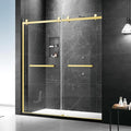 Milano Double Sliding Shower Door, 54 in.W x 74 in.H Framed Shower Door 5/16"(8mm) Clear Tempered Glass, 18 inch Pull Handle, Stainless Steel Hardware, Brushed Gold Finished