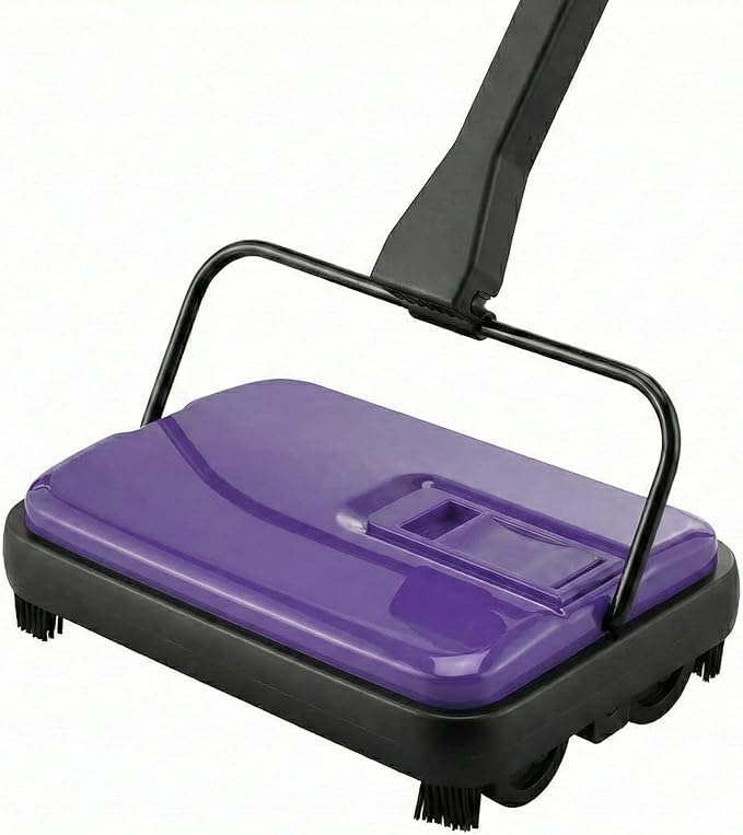 Manual Carpet Sweeper, Electric-Free Quiet Floor Sweeper with 300ml Easy-Empty Dustbin, 6.7” Cleaning Width for Pet Hair, Crumbs, Dust on Carpets, Hardwood, Tile - Home & Office Use (Purple)