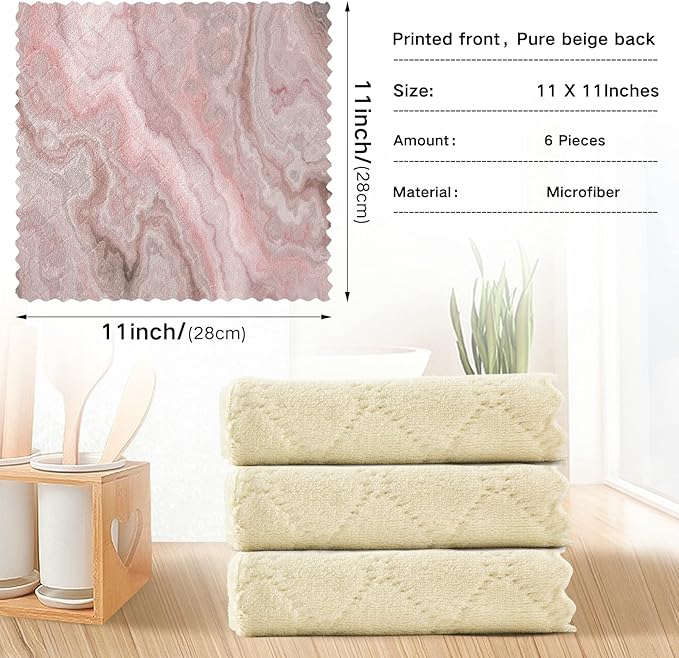 ALAZA Dish Towels - Rose Gold Marble Pink Dish Cloths, Super Absorbent Coral Velvet, Lint Free, Soft Towel Kitchen Accessories Set of 6, 11"x11"