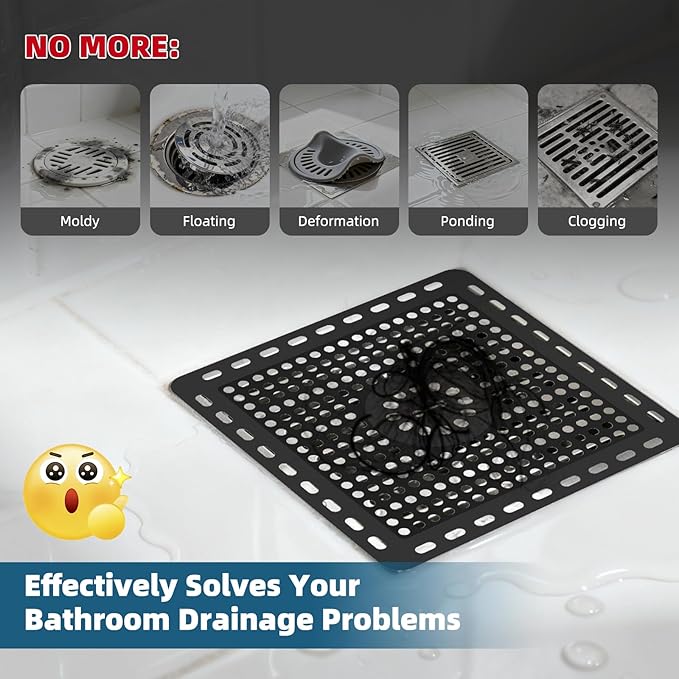 Hibbent 2 Pack Shower Drain Hair Catcher, Shower Drain Cover for Bathroom Floor 6" Drain, Anti-Clogging Bathtub Drain Strainer, Stainless Steel Kitchen Sink Drain Strainer with Handle, Matte Black