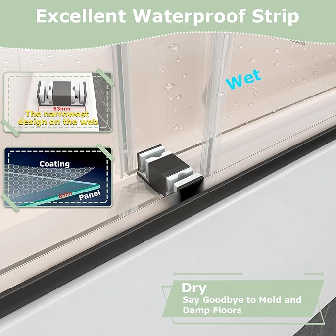 54"-60" W x 60" H Frameless Bathtub Shower Door, Double Sliding Shower Door,5/16"(8mm) Clear Tempered Glass,Bathtub Glass Door with Explosion-Proof Film (Matte Black 60" Wx60 H)