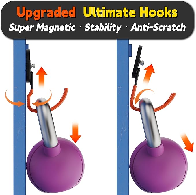 ULIBERMAGNET New Upgraded Ultra-Strong Magnetic Hooks,2 Pack Heavy Duty Ultimate Magnetic Hooks with 40LB Hold for Extension Cord, Hose, Rope, D-Handle Tools, Garden Tools (Orange/3.46inch)